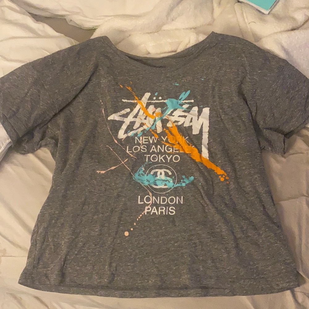 study grey paint splatter top